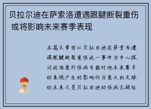 贝拉尔迪在萨索洛遭遇跟腱断裂重伤 或将影响未来赛季表现 贝拉尔迪在萨索洛遭遇跟腱断裂重伤 或将影响未来赛季表现